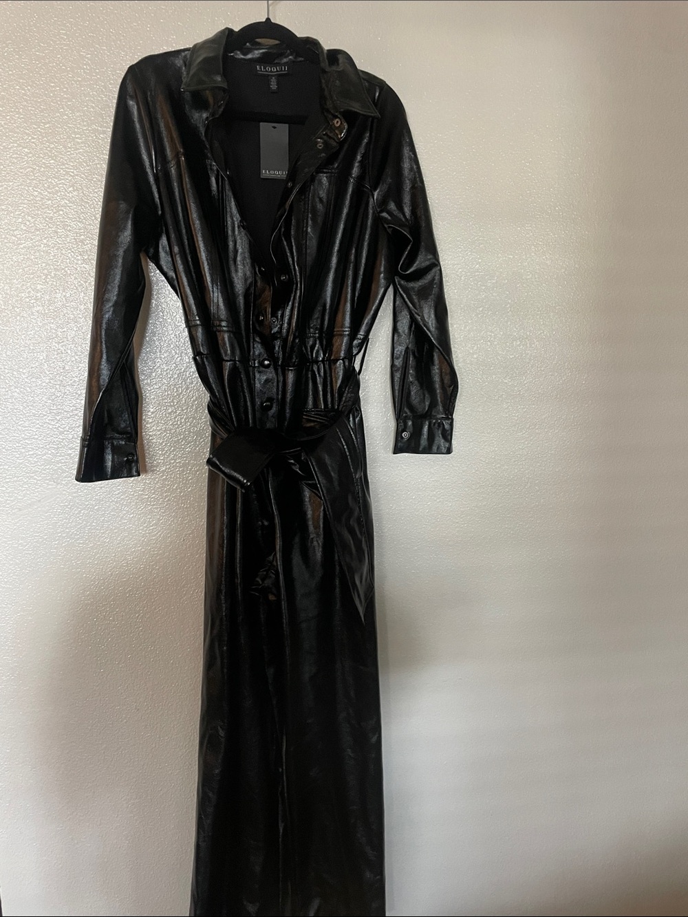 Eloquii Black Faux-Leather Maxi Shirt jumpsuit (Cat woman)